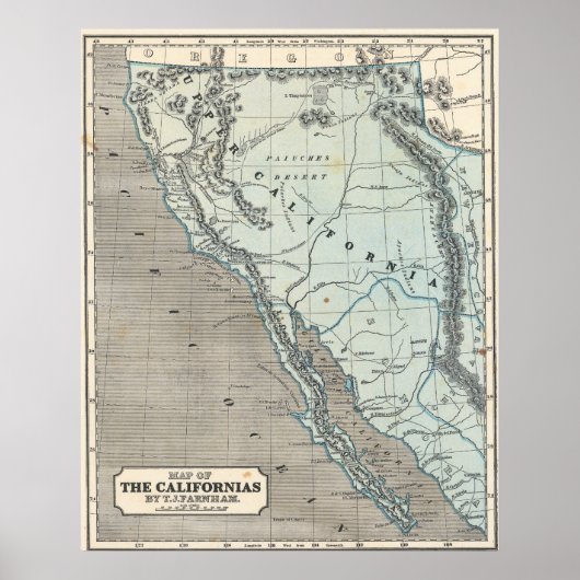 Vintage California 1845 Map Poster ポスター (正面)