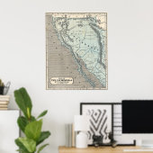 Vintage California 1845 Map Poster ポスター (ホームオフィス)