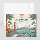 Vintage California Golden Gate Bridge  シーズンポストカード (正面/裏面)
