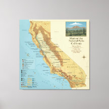 Vintage California National Parks Map Art