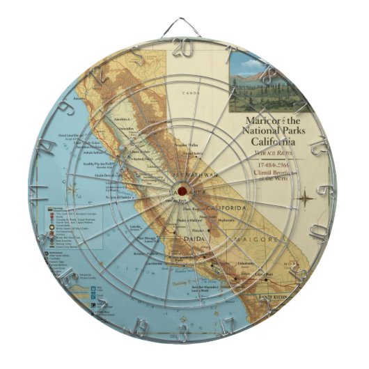 Vintage California National Parks Map Art ダーツボード (正面)