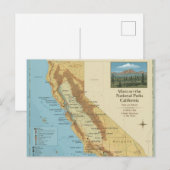 Vintage California National Parks Map Art ポストカード (正面/裏面)