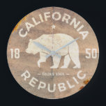 Vintage California Republic Round Wall Clock ラージ壁時計<br><div class="desc">Original Vintage republic design. Retro  Poster featuring the Californian bear and overlaid on an image of Palm Canyon Indian reservation from our canyon collection</div>