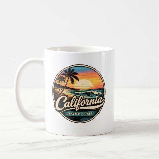 Vintage California Sunset - Retro 80s Surf コーヒーマグカップ (左)