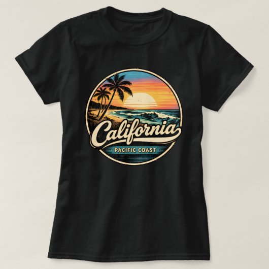 Vintage California Sunset - Retro 80s Surf Tシャツ (デザイン正面)