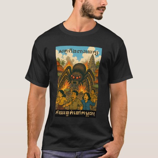 Vintage Cambodia Spider Retro Monster Art Tシャツ (正面)