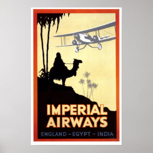 Vintage Camel and Airplane Egypt Travel ポスター