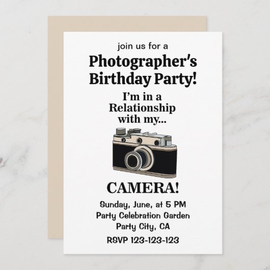 Vintage Camera Funny Photographer Birthday Party 招待状 (正面/裏面)