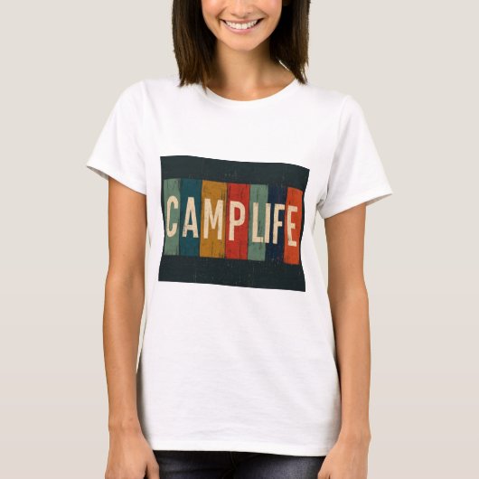 Vintage Camp Life Typography Tシャツ (正面)