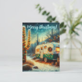 Vintage Camper Saguaro Cactus Christmas Desert ポストカード (スタンド正面)
