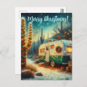 Vintage Camper Saguaro Cactus Christmas Desert ポストカード (正面/裏面)