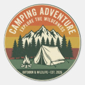 Vintage Camping Adventure Retro Mountain Hiking  ラウンドシール (正面)