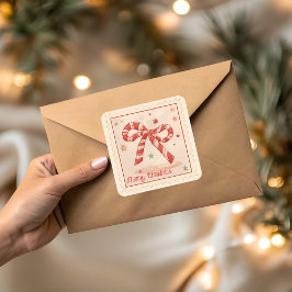 Vintage Candy Cane Bow Merry Christmas スクエアシール