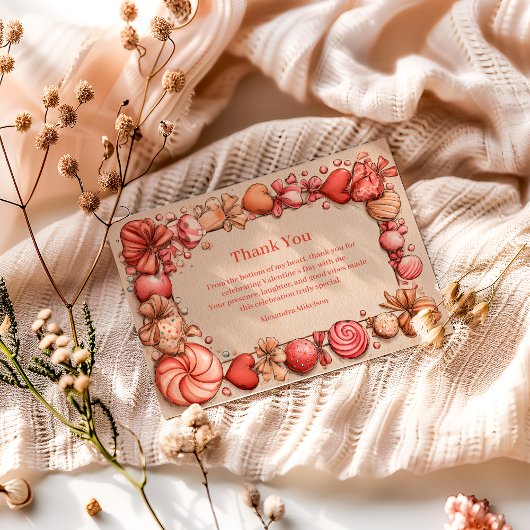 Vintage Candy Hearts Valentine Party サンキューカード
