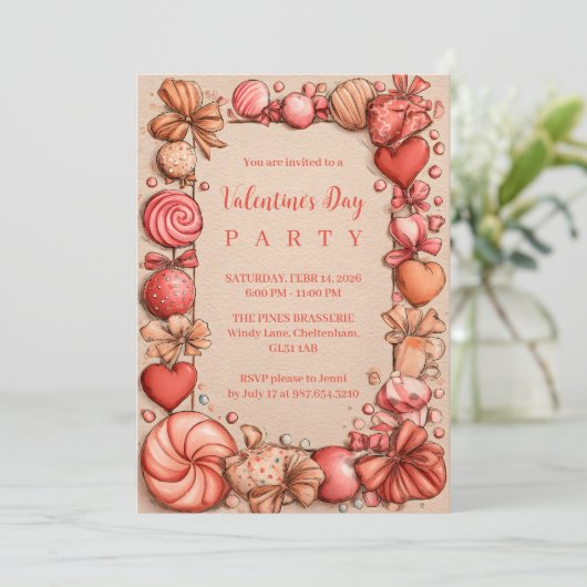 Vintage Candy Hearts Valentine Party 招待状 (スタンド正面)