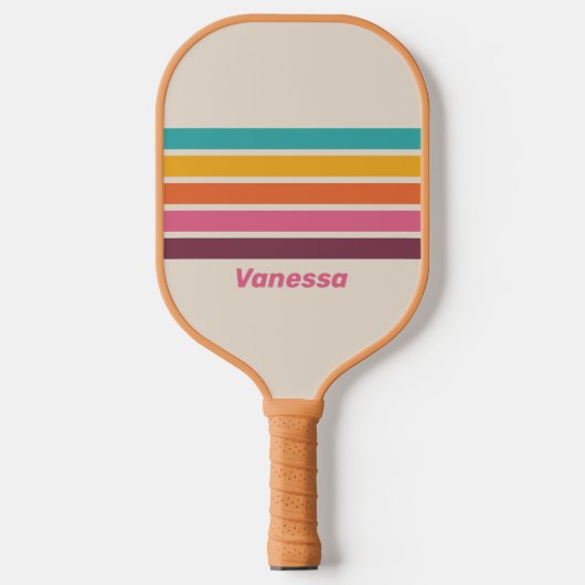 Vintage Candy Rainbow Across Striping with Name ピックルボールラケット (正面)