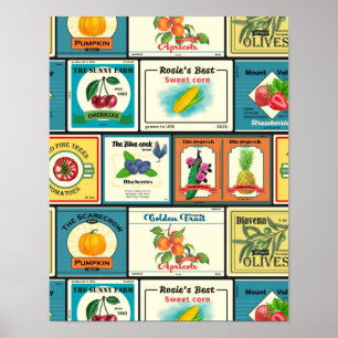 Vintage canned goods-Fruit labels ポスター