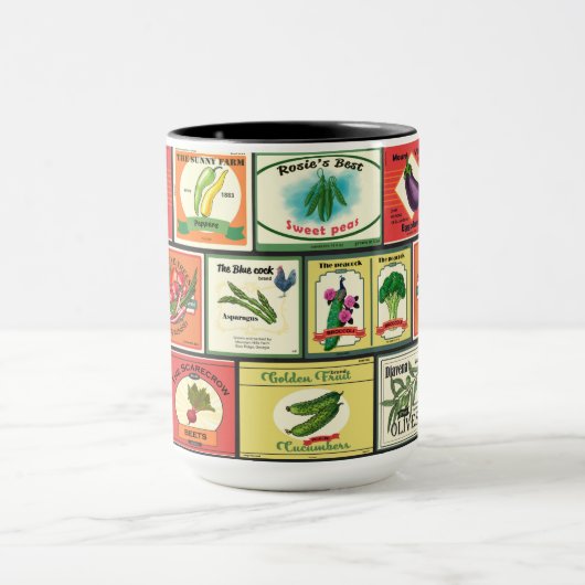 Vintage canned goods-Vegetables labels マグカップ (中央)
