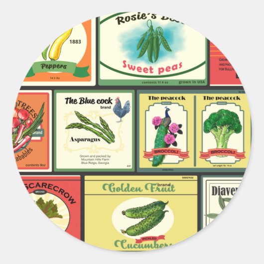 Vintage canned goods-Vegetables labels ラウンドシール (正面)