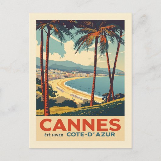 Vintage Cannes France Travel Poster Beach ポストカード (正面)