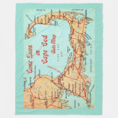 Vintage Cape cod Map Postcard Large Throw フリースブランケット (正面)