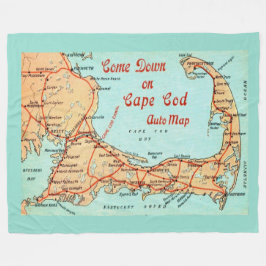 Vintage Cape cod Map Postcard Large Throw フリースブランケット