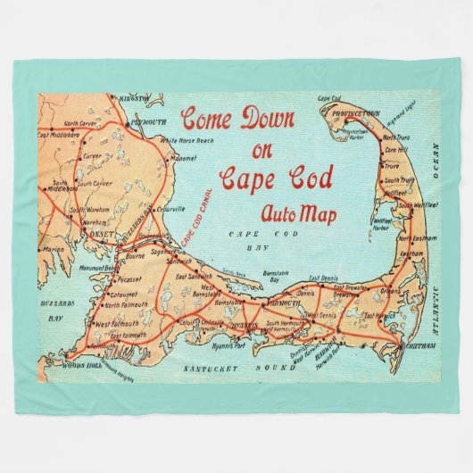 Vintage Cape cod Map Postcard Large Throw フリースブランケット (正面(横))
