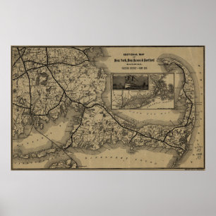 Vintage Cape Cod Railroad Map (1893) ポスター