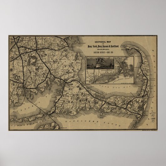Vintage Cape Cod Railroad Map (1893) ポスター (正面)