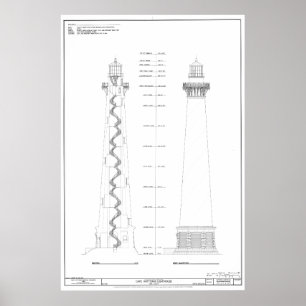Vintage Cape Hatteras Lighthouse Blueprint ポスター