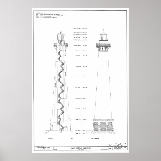 Vintage Cape Hatteras Lighthouse Blueprint ポスター (正面)
