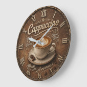 Vintage Cappuccino Rustic Coffee Bar ラージ壁時計 (傾斜)