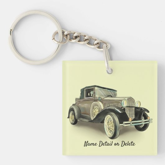 Vintage Car – 名前の追加詳細または削除文字- キーホルダー (正面)