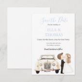 Vintage Car Bride & Groom Lavender  セーブザデート (正面/裏面)