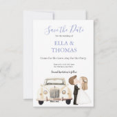 Vintage Car Bride & Groom Lilac  セーブザデート (正面)