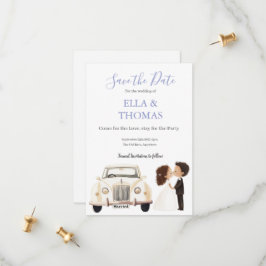 Vintage Car Bride & Groom Lilac  セーブザデート