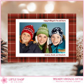 Vintage Car Red Plaid Christmas Custom Photo シーズンカード