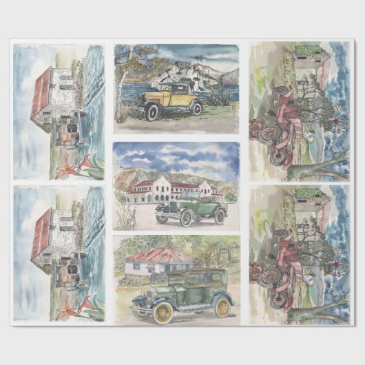 Vintage Car Scenes ラッピングペーパー (フラット)