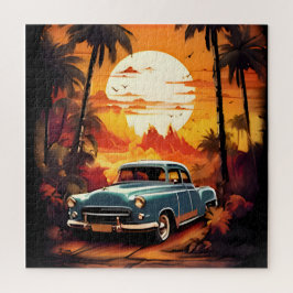 Vintage Car Sunset - Gift for Car Lovers ジグソーパズル