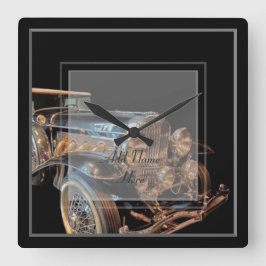 Vintage car wallclock square – 名前を追加カスタマイズ スクエア壁時計