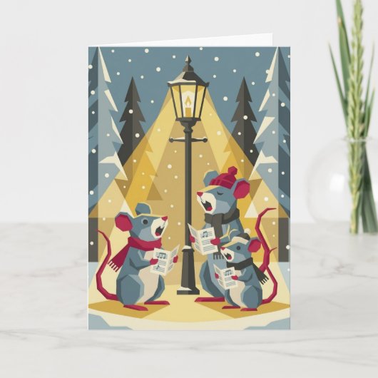 Vintage Caroling Mice Christmas Card シーズンカード (正面)