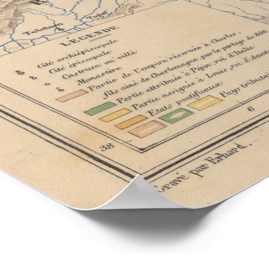 Vintage Carolingian Empire Map (1876) ポスター (角)