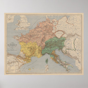Vintage Carolingian Empire Map (1876) ポスター