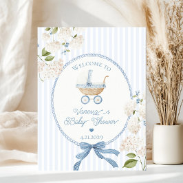 Vintage Carriage French Blue Baby Shower Welcome ポスター