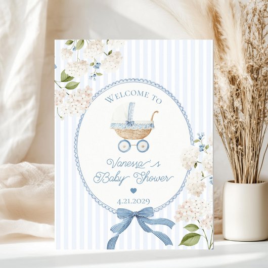 Vintage Carriage French Blue Baby Shower Welcome ポスター