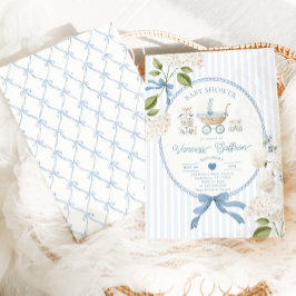 Vintage Carriage French nursery Blue Baby shower 招待状