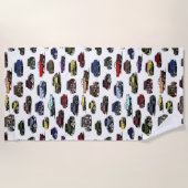 Vintage Carsイラストランダムパターン ビーチタオル (正面)