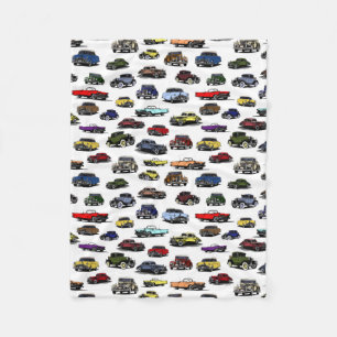 Vintage Carsイラストランダムパターン フリースブランケット