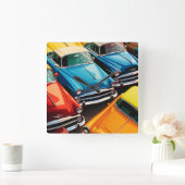 Vintage Cars Pattern スクエア壁時計 (ホーム)