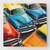 Vintage Cars Pattern スクエア壁時計 (正面)